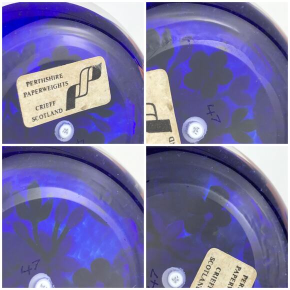 Perthshire 1999E Bouquet on Blue Lampwork Clematis Flower Faceted Paperweight - Picture 9 of 13